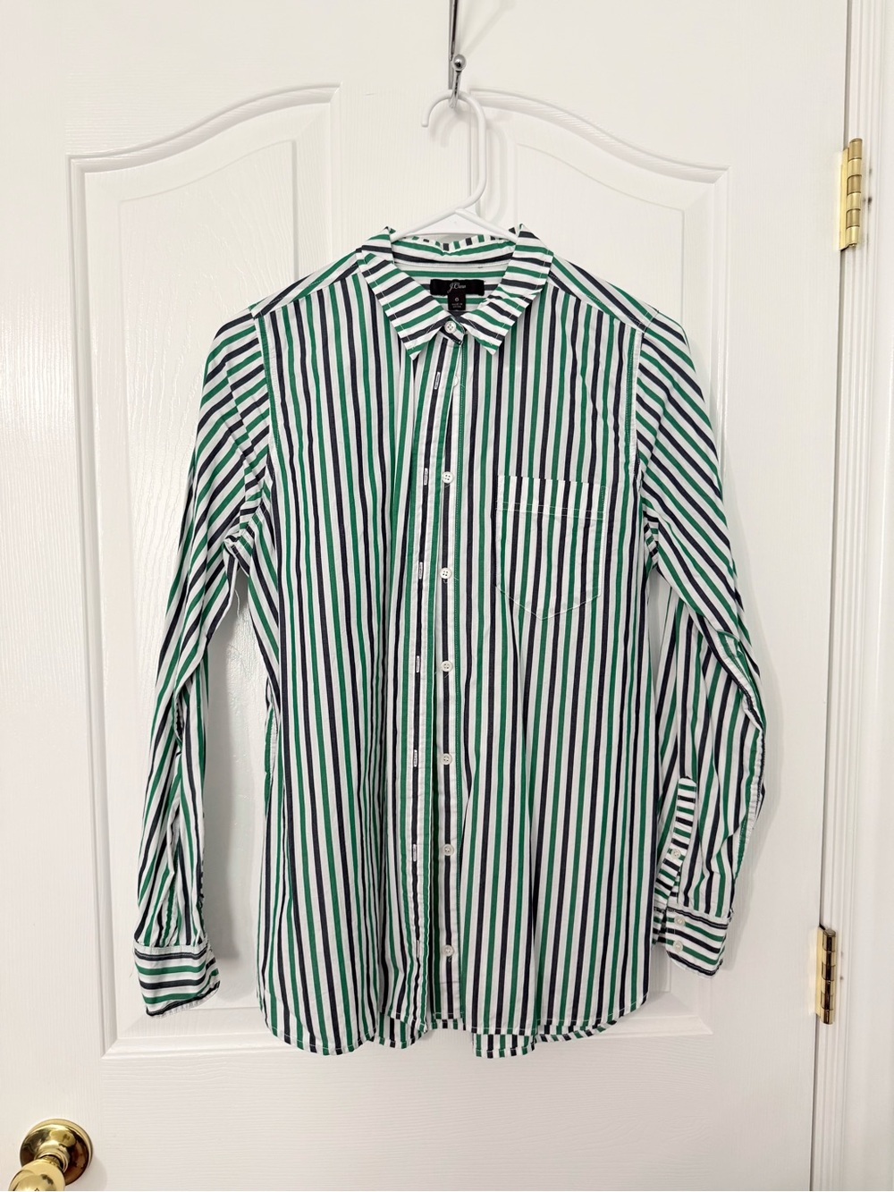 Jcrew Classic Green & Navy Striped WOMen's Button-Up Shirt